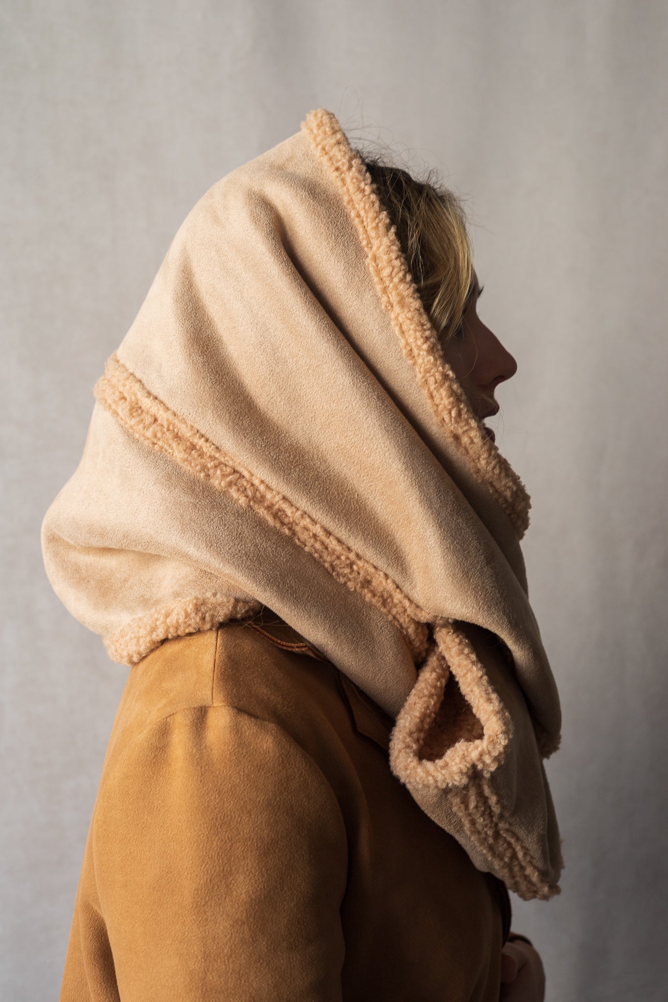 Reversible sherpa suede scarf