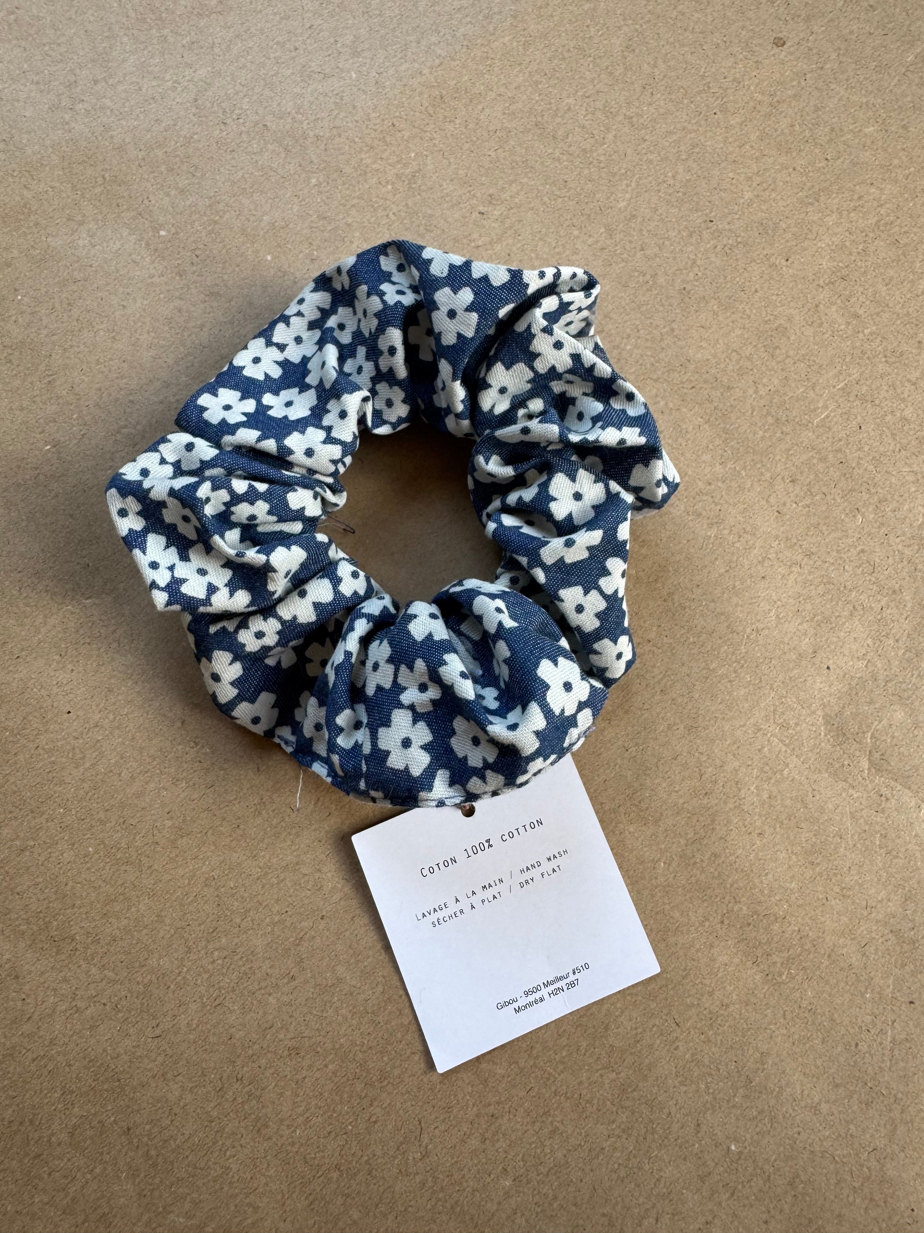 Échantillon - chouchou denim petites fleurs