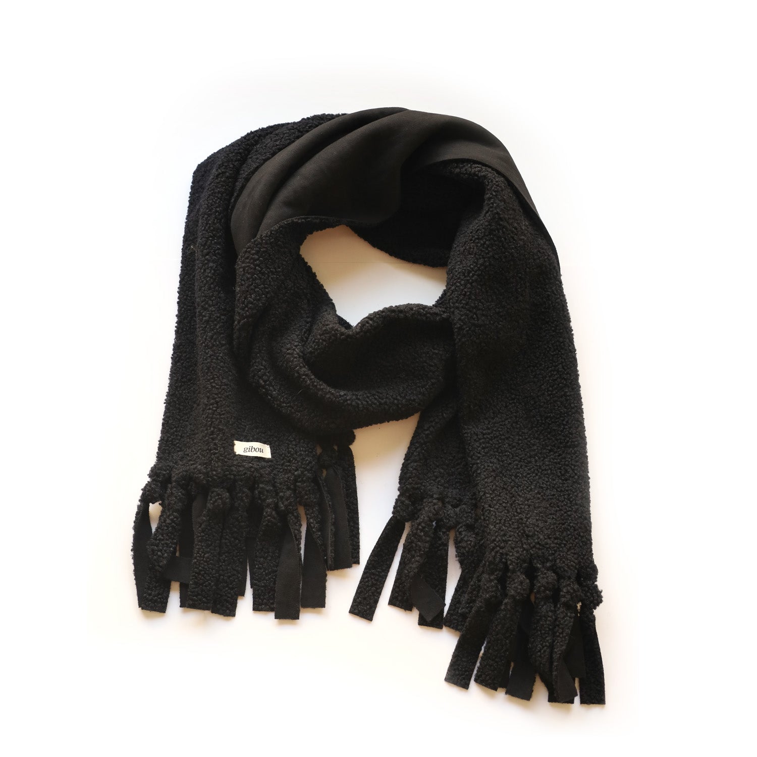 Foulard à franges en sherpa noir