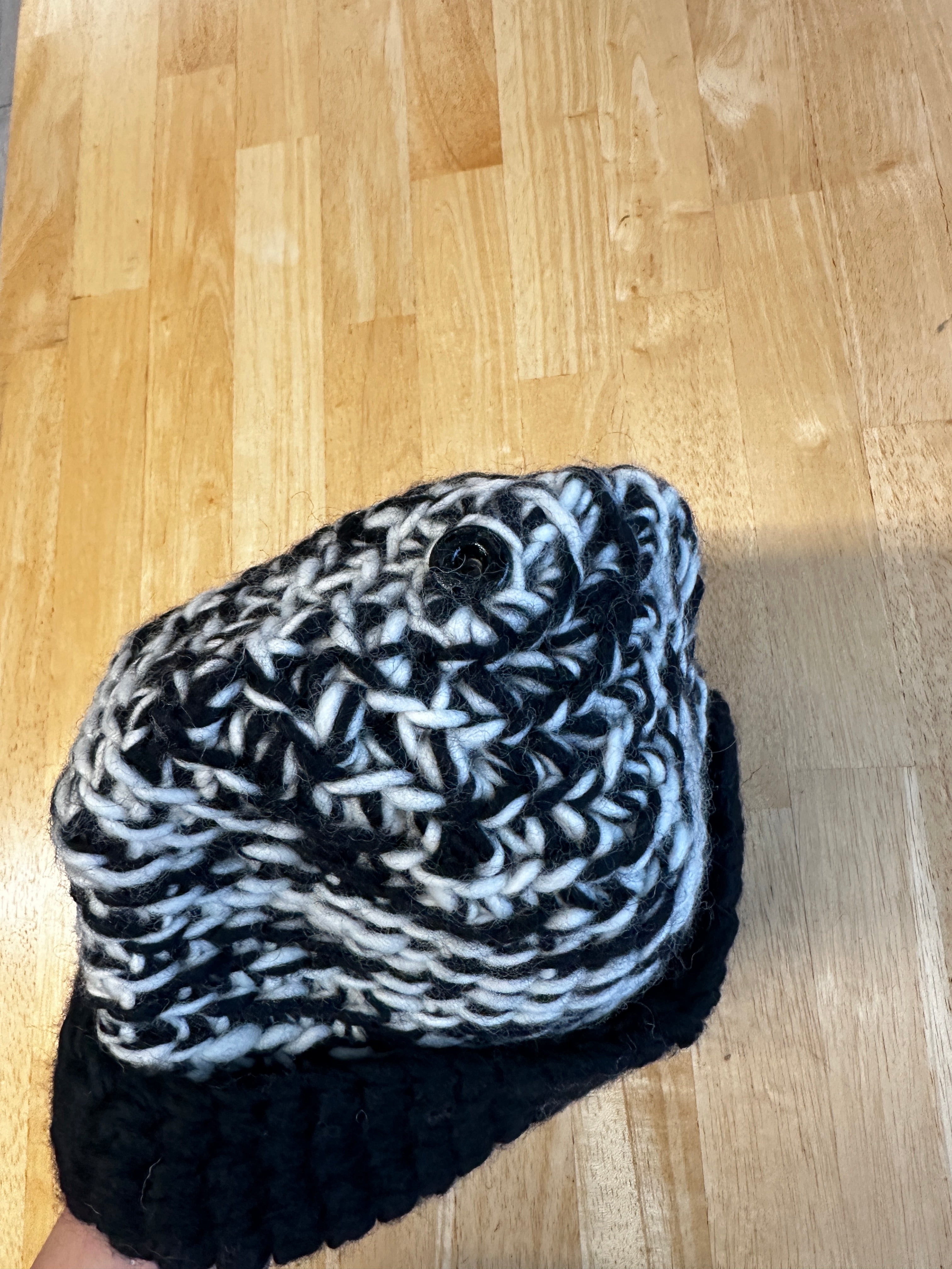 Échantillon - tuque tricotée retournée blanche et noire