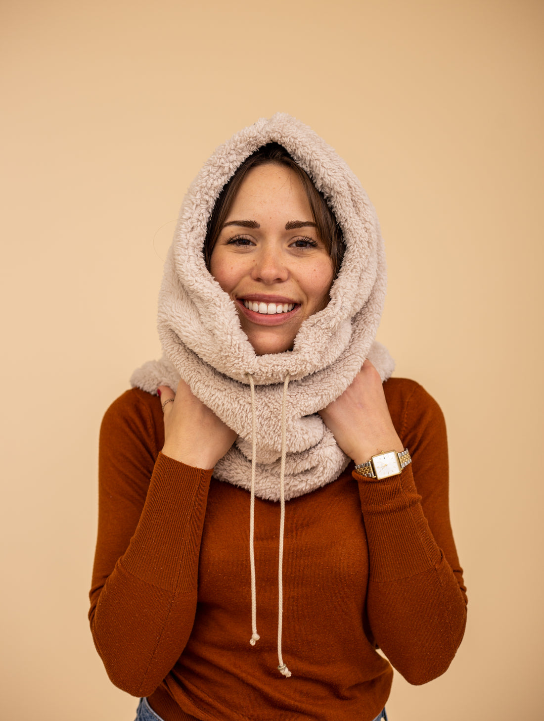 Échantillon - Col capuche ultra doux brun