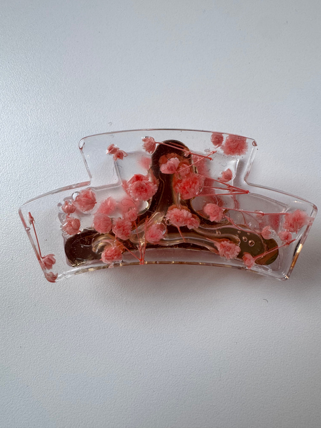 Imparfait - Pince en résine avec fleurs séchées roses