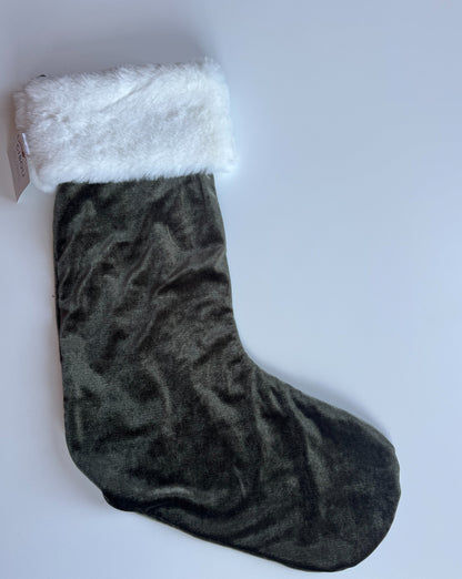 Échantillon - Bas de Noel vert en velours avec rebord ultra-doux