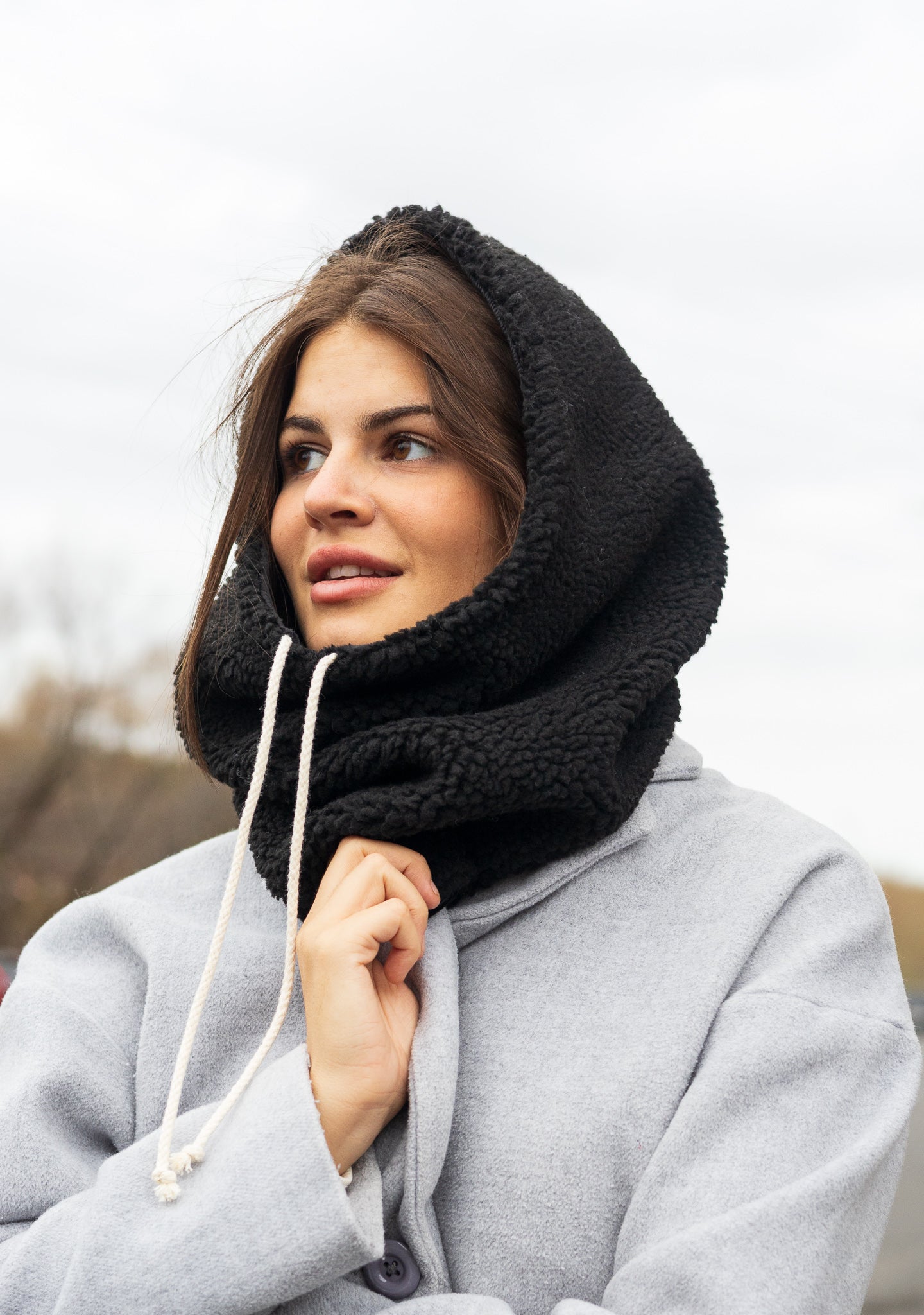 Échantillon - Col capuche noir intérieur en polar