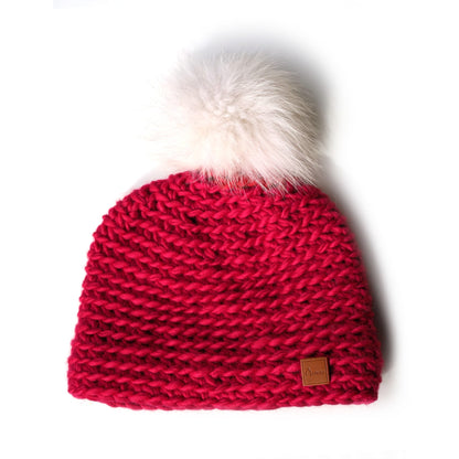 Tuque tricotée à la main - pompon renard norvégien recyclé - gibou.ca