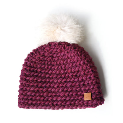 Tuque tricotée à la main - pompon renard norvégien recyclé - gibou.ca